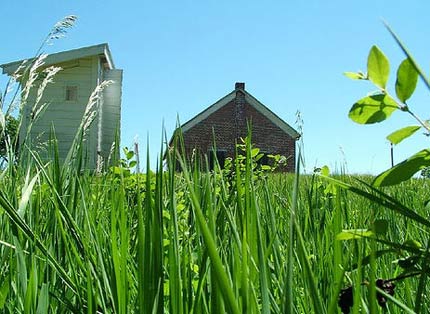 Nebraska school house in grass, Rock Bluff, NE